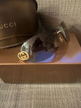 Gucci Men's Brown Gradient Shield Sunglasses with Gold Double-G